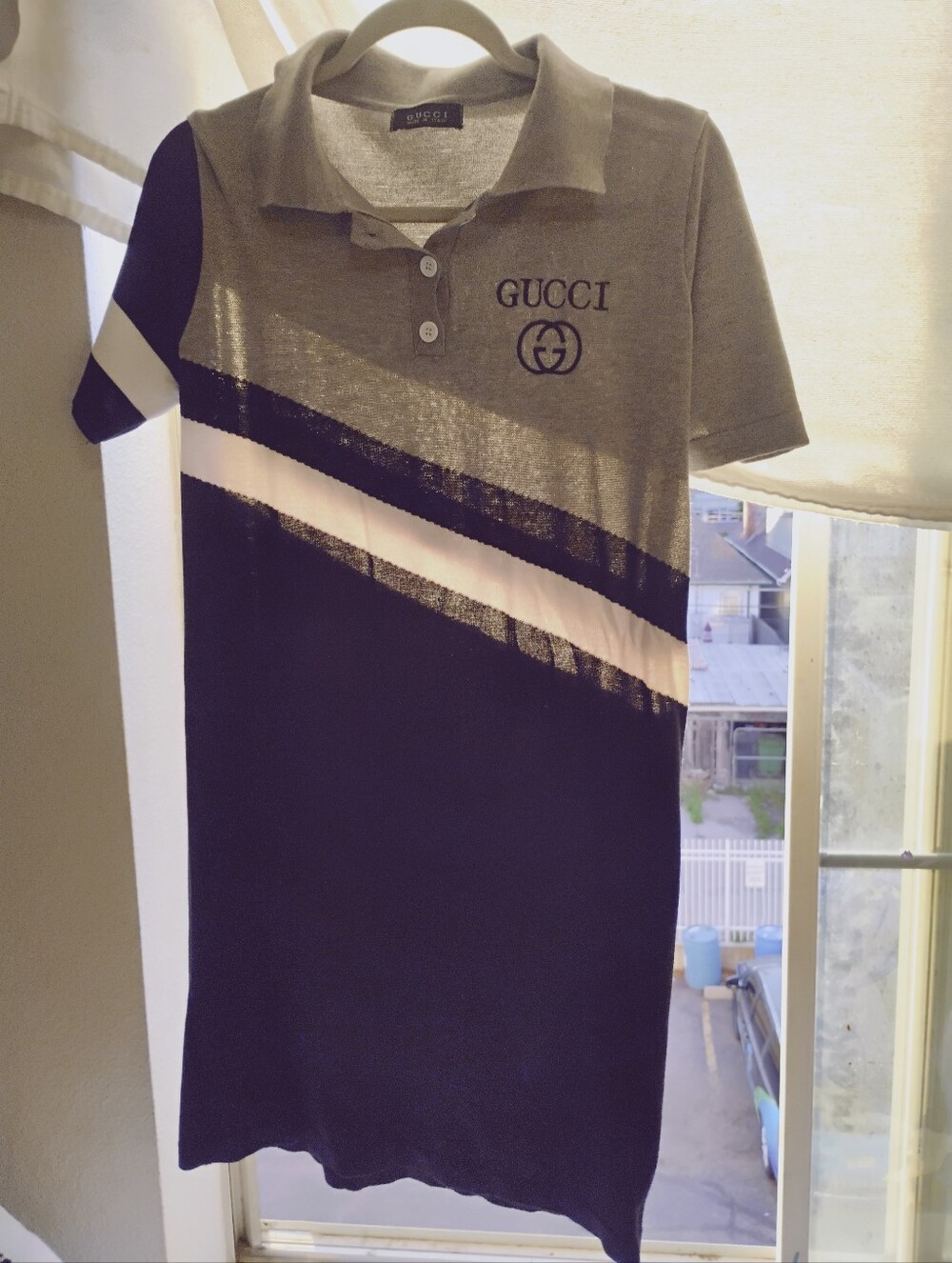 Gucci White Grey & Black Diagonal Stripe Polo Dress Size Medium